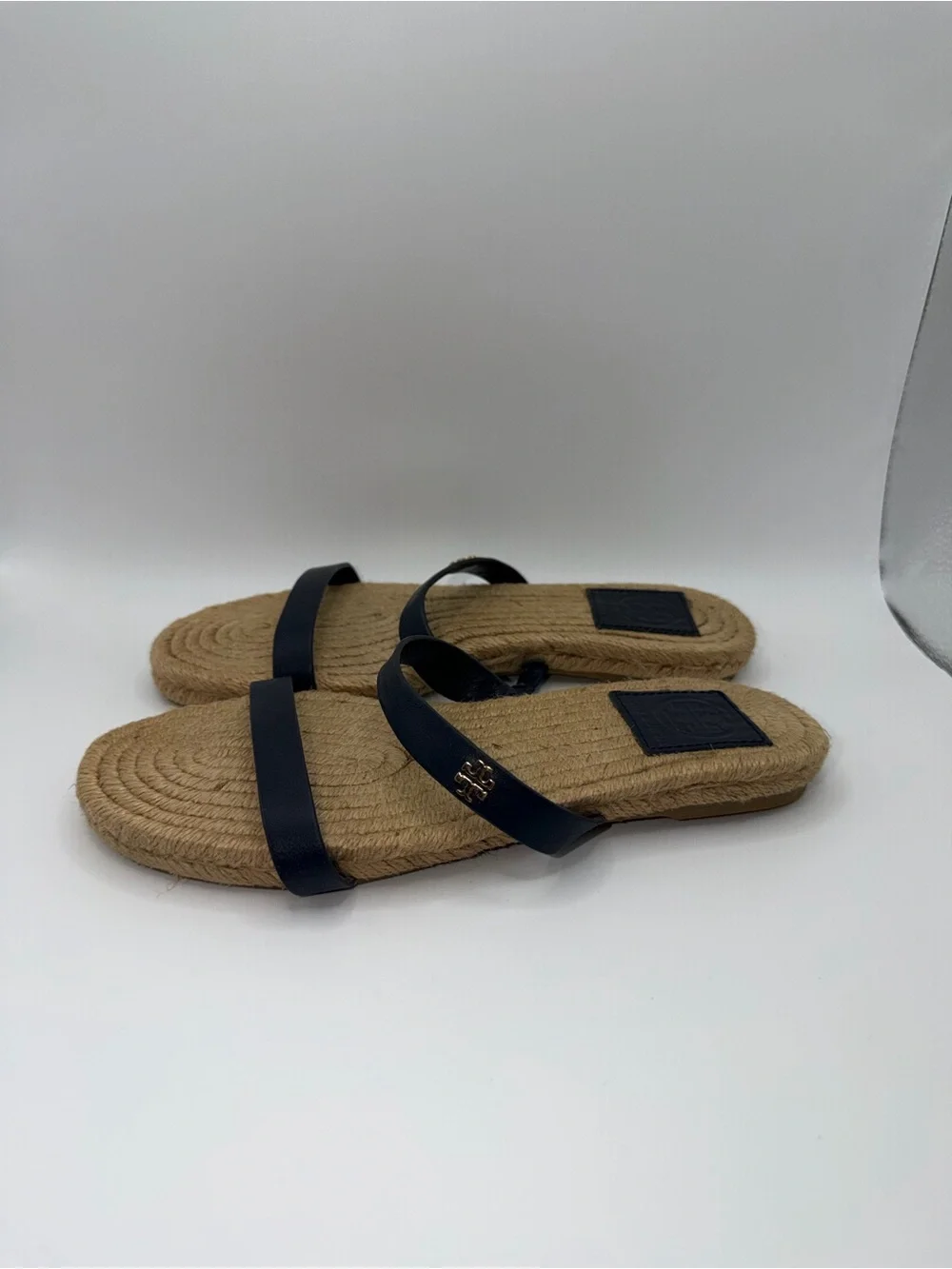 Tory Burch Black Leather Double-Strap Espadrille Slide Sandals